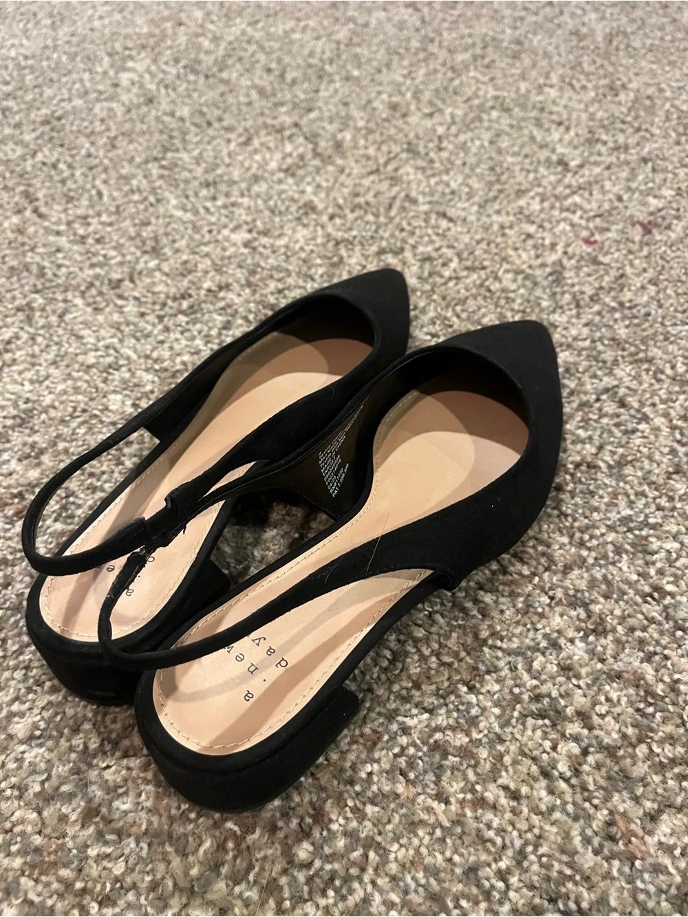 Pointed Toe Black Slingback Low Block Heels